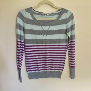 Blue Purple & Gray Long Sleeve Striped Top